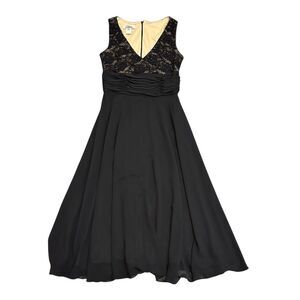 Patra Women's Black Lace Chiffon Cocktail Dress Size 8 Knee Length